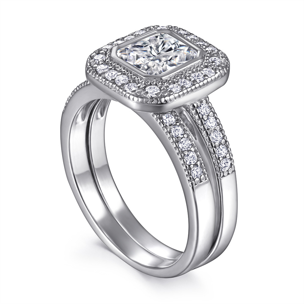 Women's S925 Moissanite Beaded Trim Eternity Ring, Trendy Statement